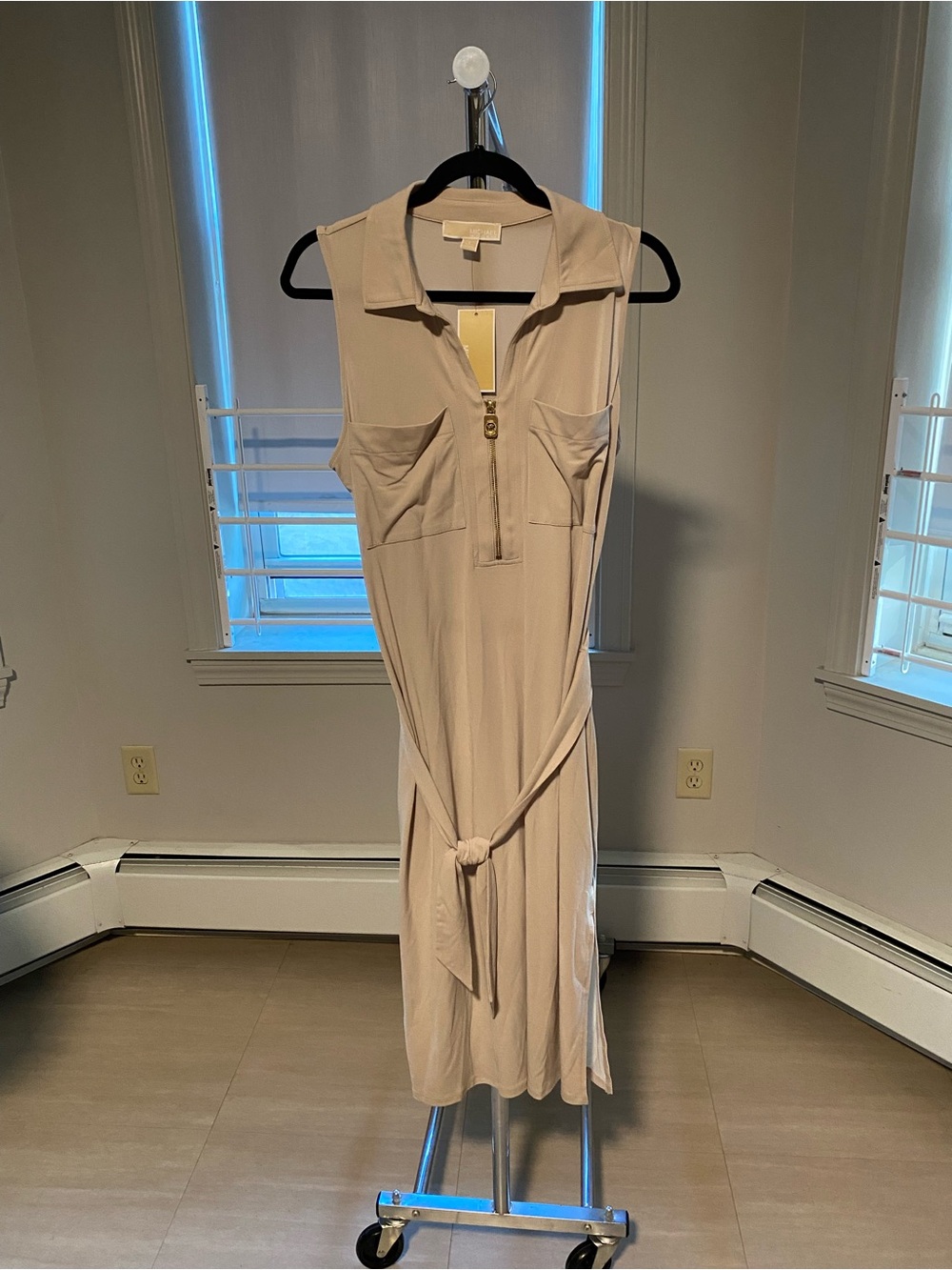Michael Kors Sleeveless Polo Midi Dress in Light Beige